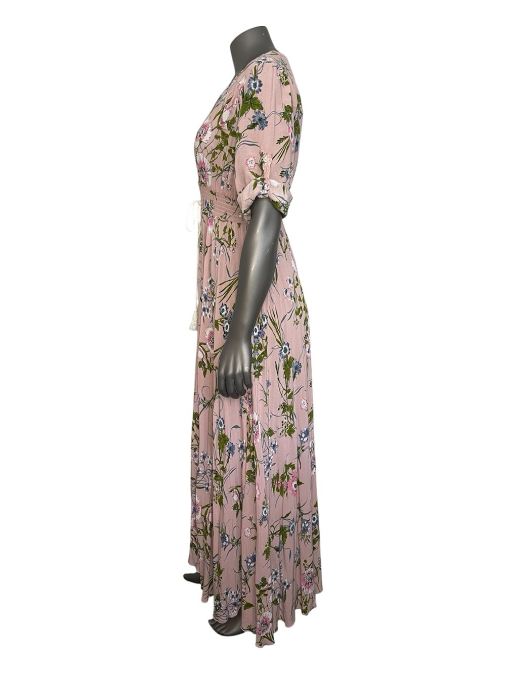 Floral Maxi Dress 2XL Pink Button Down Rayon Wild Flower Flowy Summer Long Slit - Picture 3 of 16